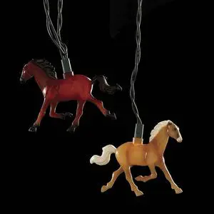 Horse-shaped string lights on black background