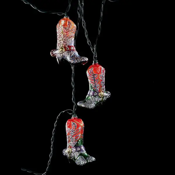 Colorful cowboy boot ornaments hanging