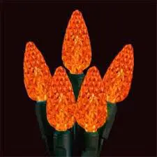 Festive orange LED lights close-up