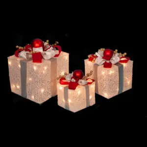 Festive illuminated gift boxes display