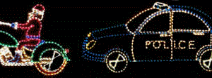 Santa motorcycle and police car light display