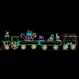 Illuminated train with Christmas decorations
