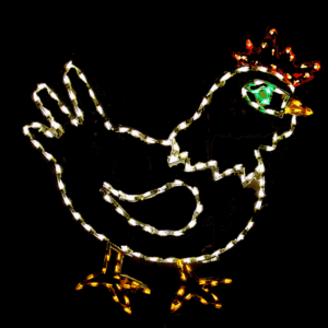 Chicken outlined with festive lights