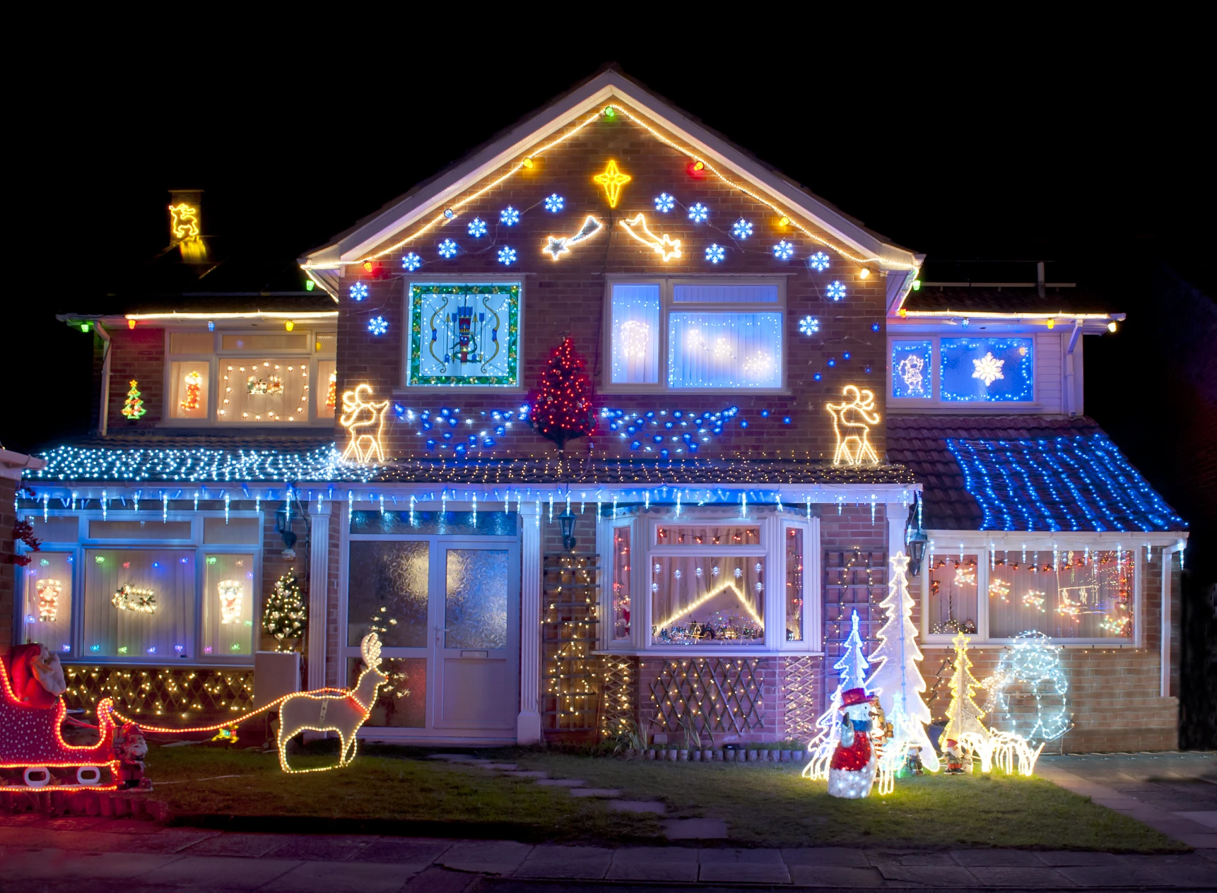 Festive home with holiday light display